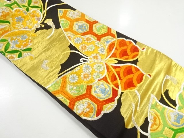 JAPANESE KIMONO / ANTIQUE FUKURO OBI / SILK / WOVEN BUTTERFLY